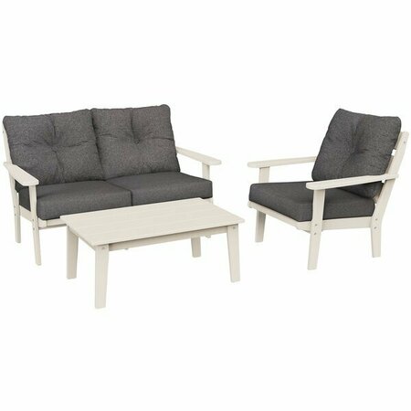 POLYWOOD Lakeside Sand / Ash Charcoal Deep Seating Patio Set with Lakeside Table Chair and Loveseat 633PWS52S598